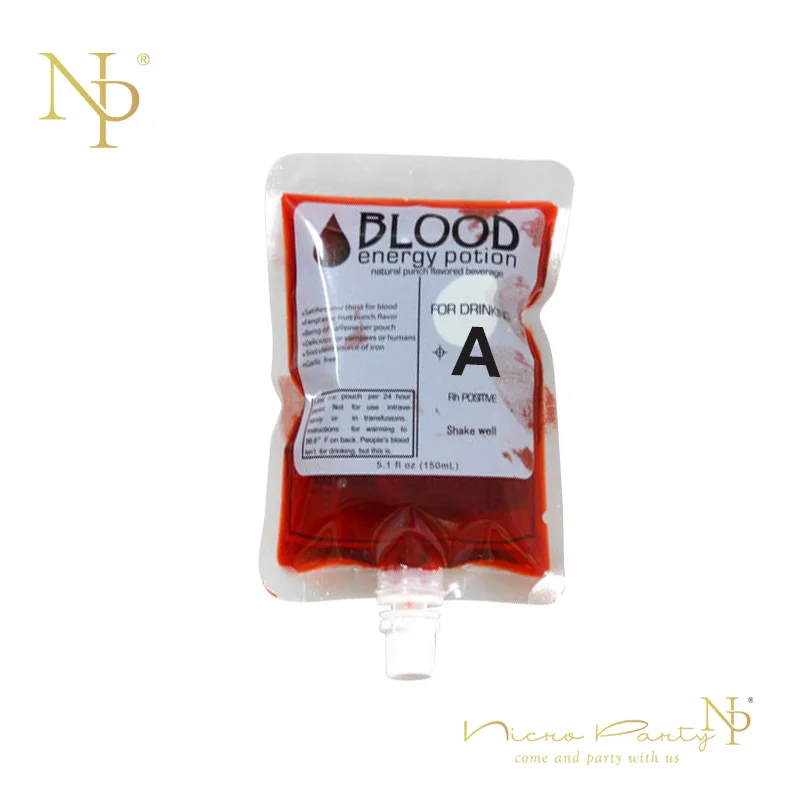 Nicro 150ml Halloween Blood Type Decoration O AB A B Transparent Clear PVC Reusable Blood Bag Vampire Pouch Halloween #Oth55