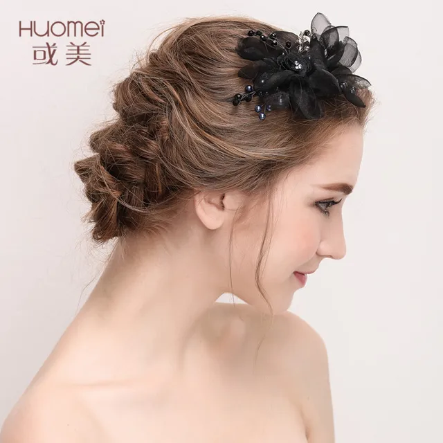 Us 20 0 Fashion Black Tiara Crown Woman Hair Jewelry Accessory Flower Headpiece For Girls Party Cute Pearl Crystal Rhinestone Headpiece On