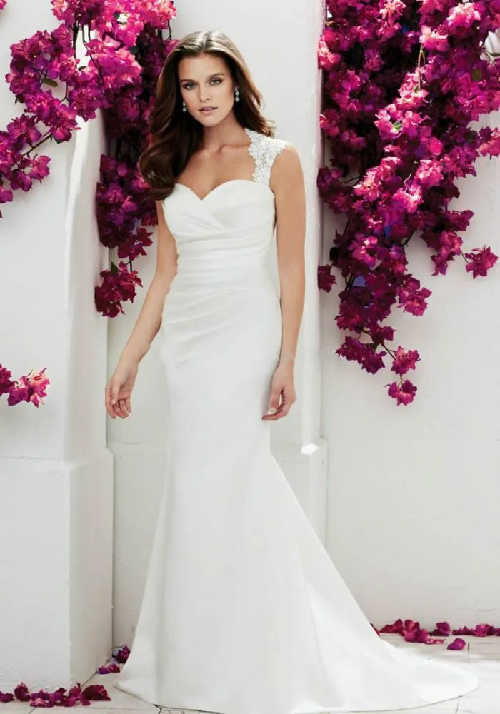 DAW3040 Simple Design Mermaid Cap Sleeve Wedding Dresses ...