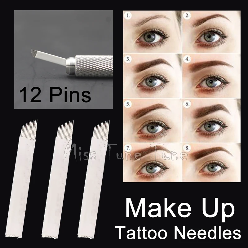 50 PCS White Blades 12 Pins Bevel Tattoo Needles Permanent Makeup