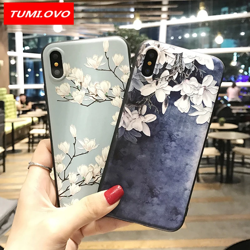 TUMI.OvO Blue Orchid Flower Silicone Full Case for iPhone 7 8 6 6s Plus