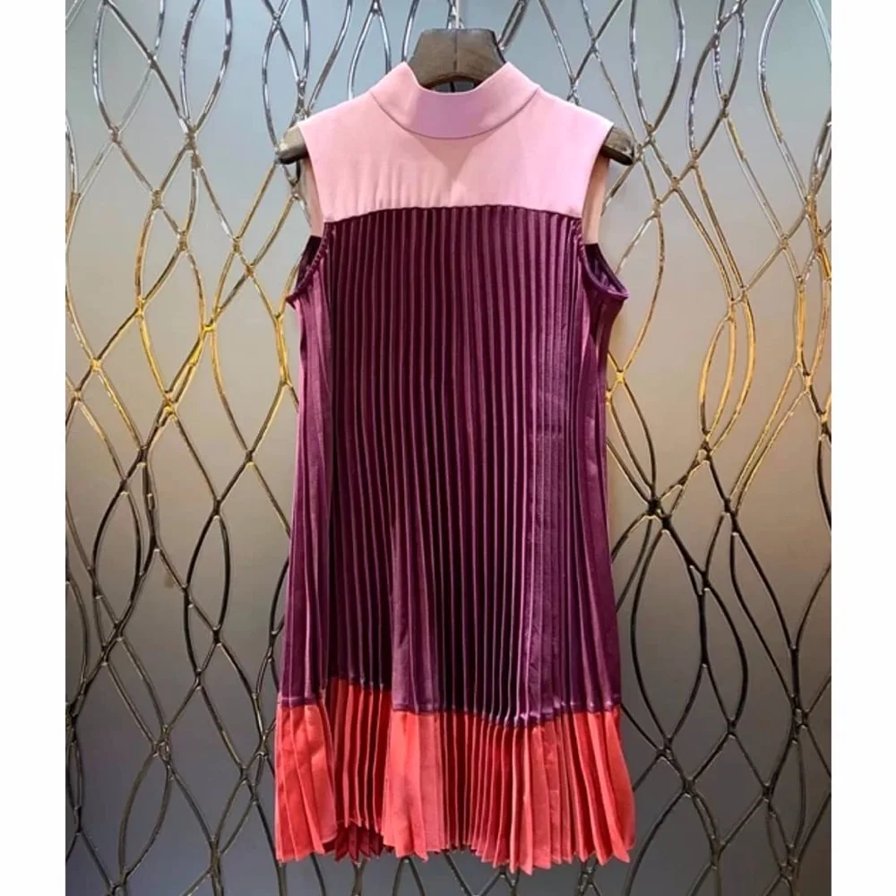 Новинка 2019 г. летние женские платья мини лоскутное плиссированные лук без рукавов пляжное платье Высокое качество распродажа