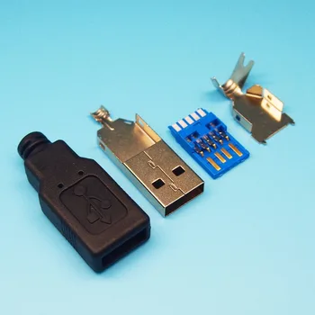 

100set/lot 4 in 1 DIY USB 3.0 male A type jack/plug with plastic cover soldering type