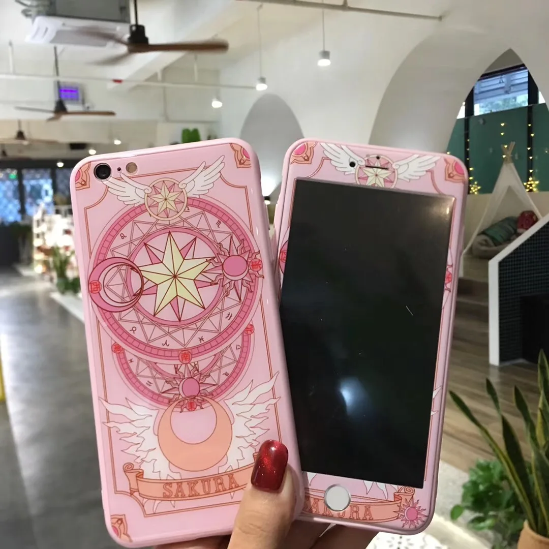 

HD Tempered Glass For iphone 7 Plus 6 6S 8 XR X XS Max Screen Protector+Glass Back Cover Cardcaptor Sakura Pattern Phone Case