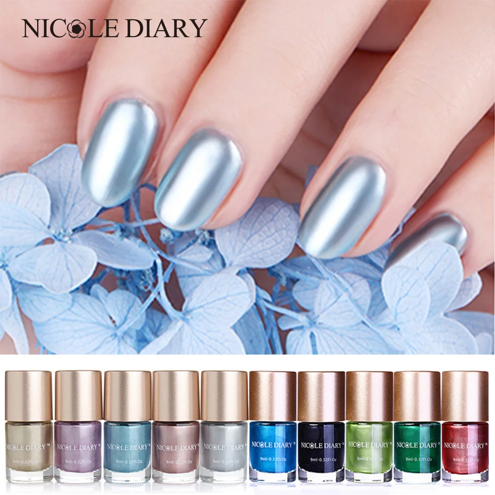 Deals Price for  NICOLE DIARY 9ml Metallic Nail Polish Mirror Effect Shiny Metal Nail Polish Varnish Red Blue Green 