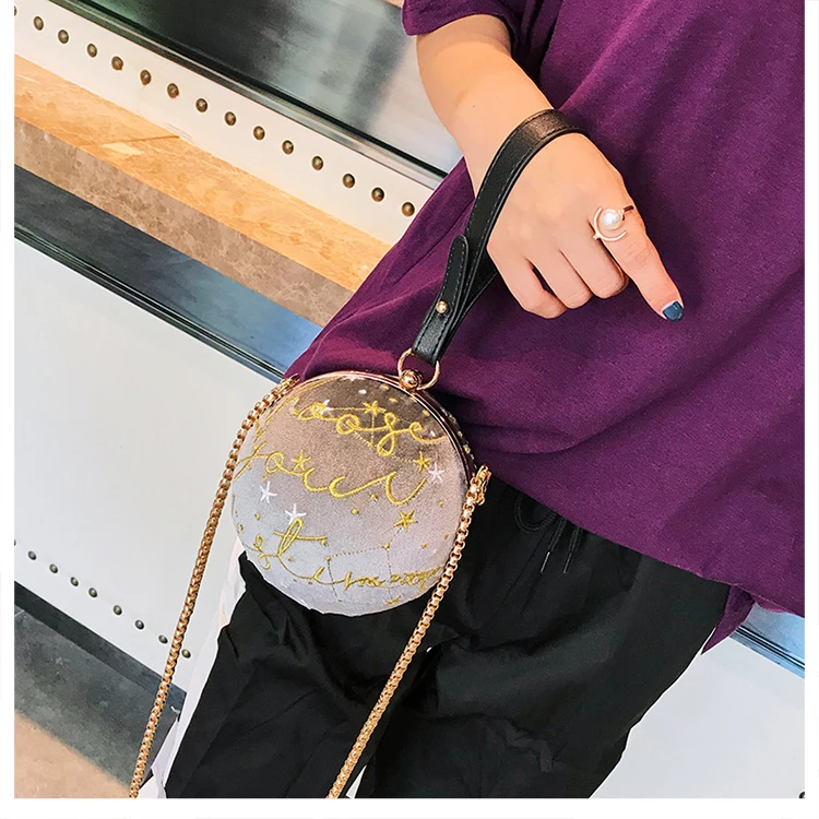 Винтажная Вельветовая круглая сумка с вышивкой в виде звезд, вечерние сумочки, сумка через плечо, мини сумка-мессенджер, женская сумка