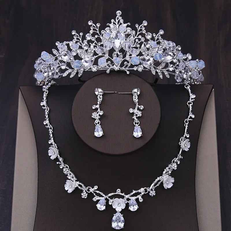 Свадебные Ювелирные наборы для невесты, Корейская тиара, кубический цирконий, ожерелье, серьги, кристалл, аксессуары для волос, женский головной убор принцессы