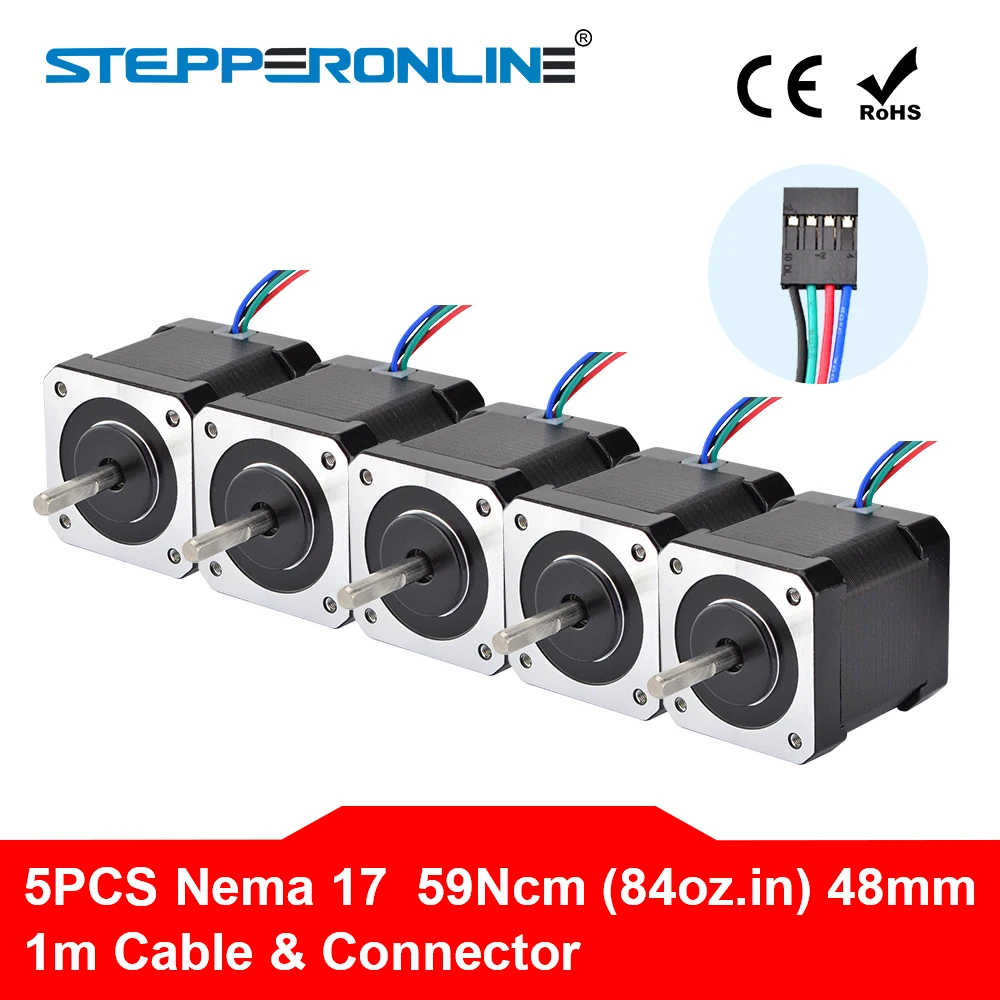 Impressora de Motor de Passo Passo para Diy 17 5 Pcs Nema Stepper Motor 4 chumbo 48mm 59ncm 84oz. In 2a 1 m Cabo 17hs4801 para Diy 3d Nema17 Robô Cnc Xyz