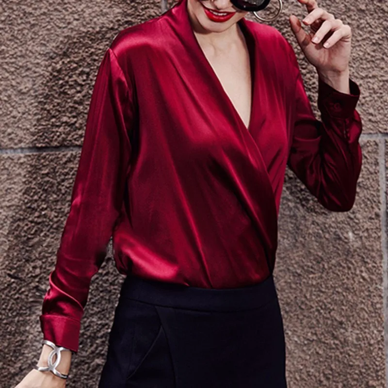 TWOTWINSTYLE Лоскутная Летняя женская блузка с v-образным вырезом и длинным рукавом, тонкая рубашка, топы для женщин, большой размер, мода, элегантная одежда OL