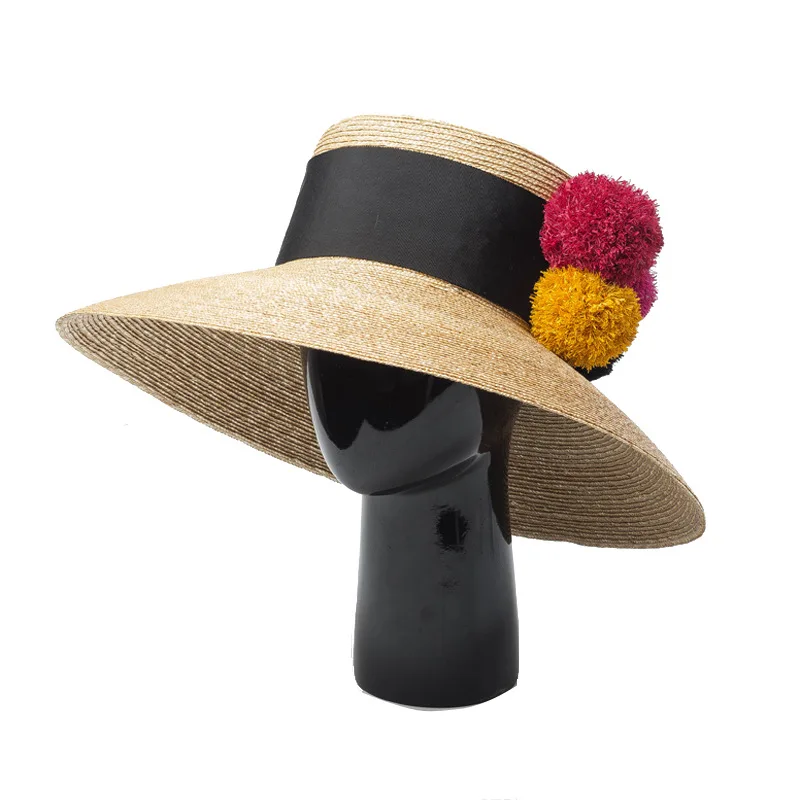 

01904-HH7145 new summer handmade high top lady fedoras cap color pompon women leisure holiday beach hat