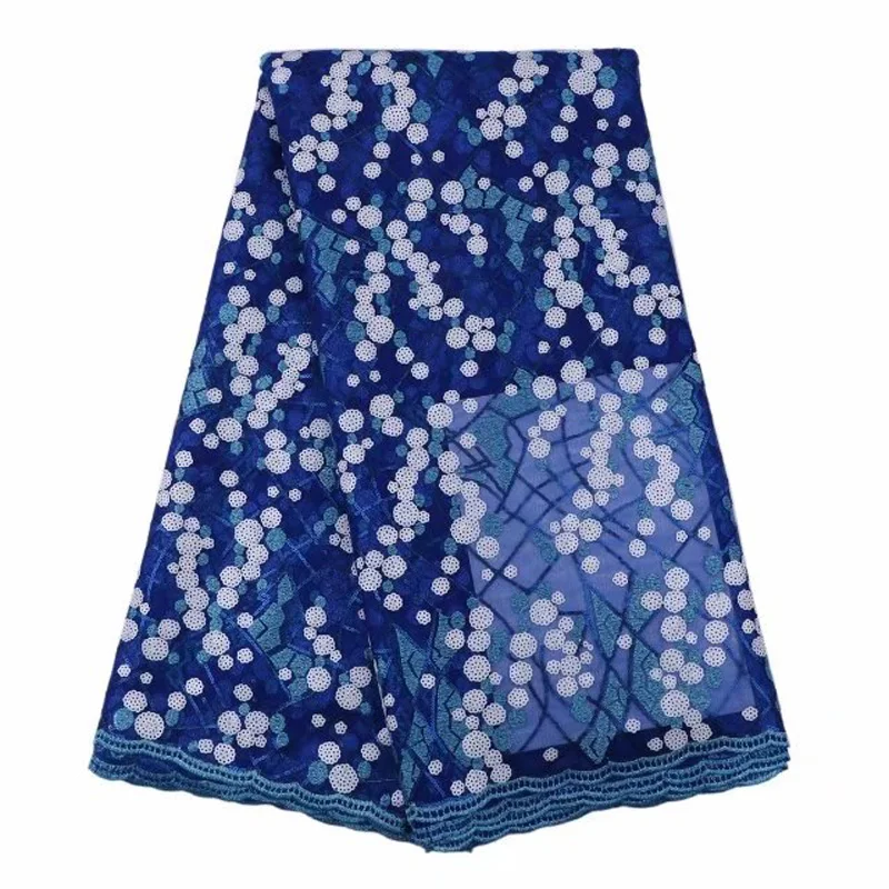 

Free shipping (5yards/pc) royal blue and white sequins net lace fabric shining African party lace fabric for making dress FLP816