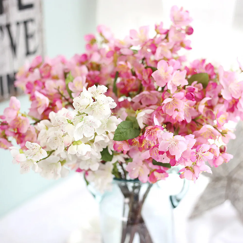 

Artificial Fake Flowers Leaf Cherry Blossoms Floral Wedding Bouquet Party Decor flowers home decoration