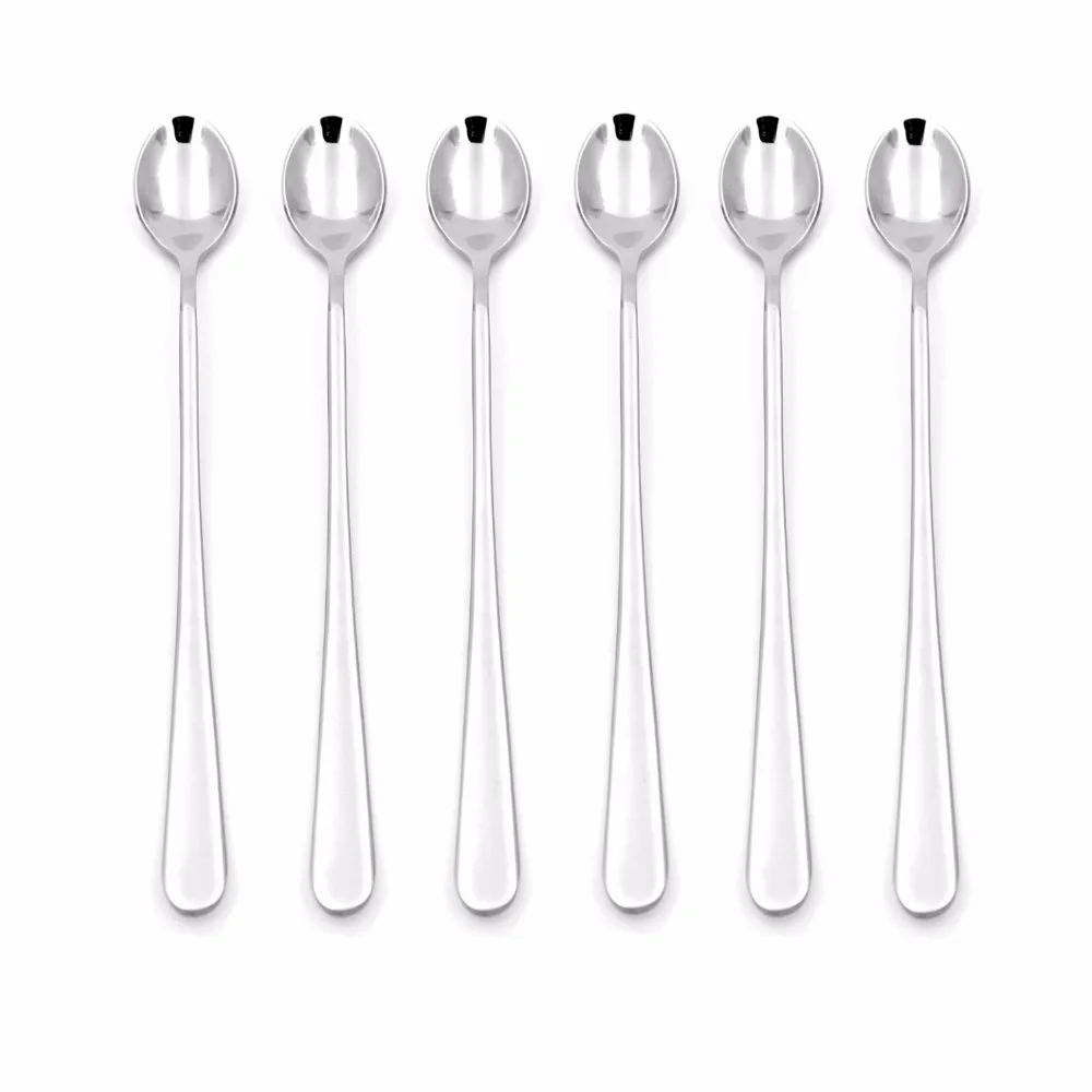 6pcs Long Handle Spoons 430 Stainless Steel Dessert Coffee Spoons Fruit Juice Stirring Spoon Corrosion Resistant