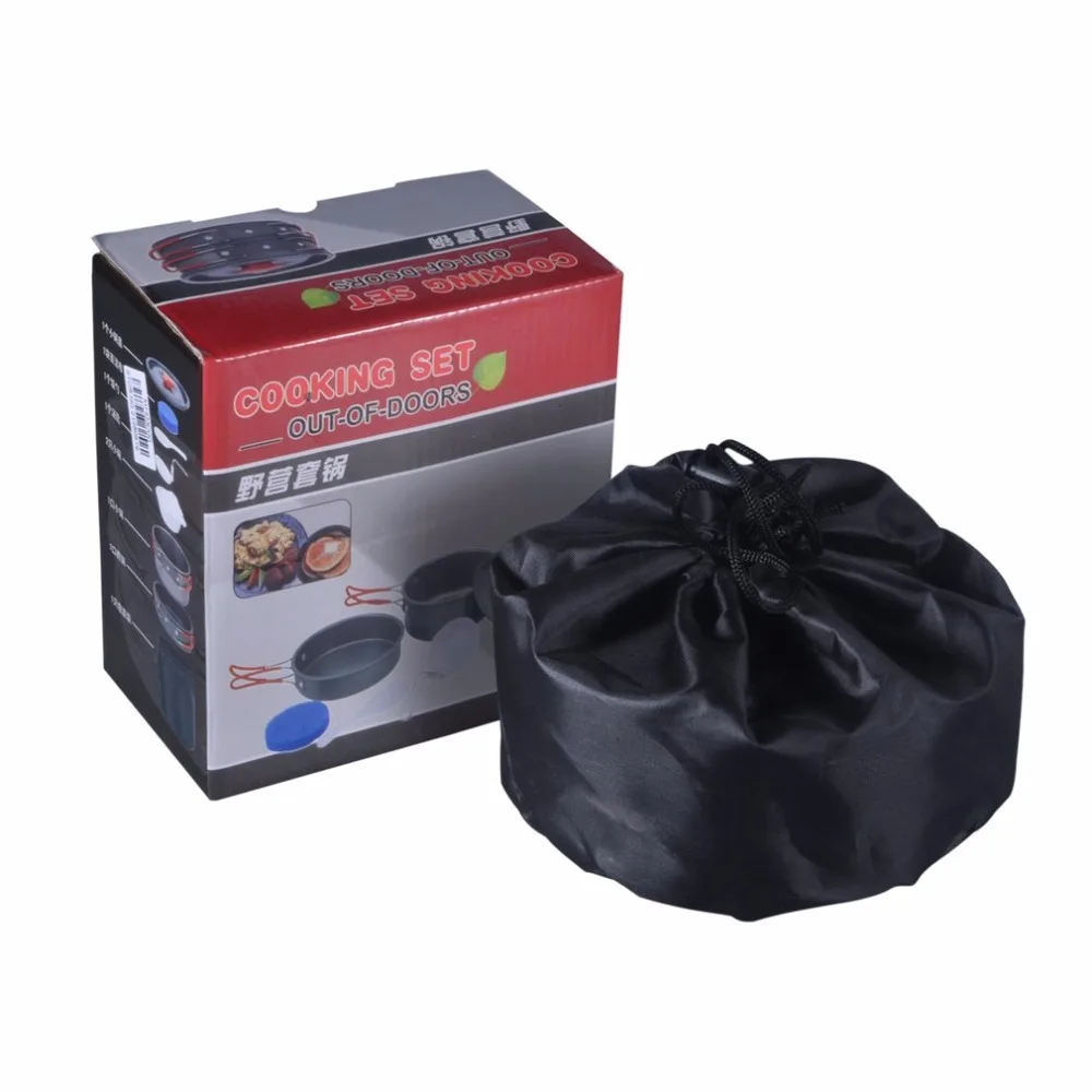 1-2 personas 8 piezas al aire libre Camping senderismo Picnic barbacoa utensilios de cocina Backpacking cocina Picnic tazón olla sartén cena equipo de supervivencia