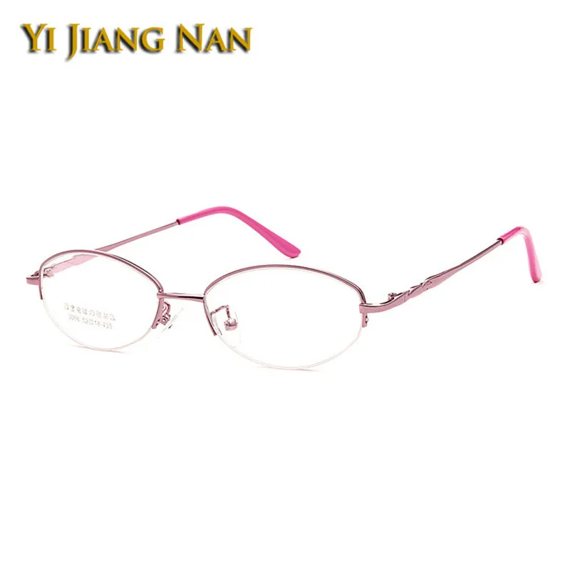 Yi Цзян Нань бренд полукадра памяти сплав розовый очков Для женщин мода круглый линзы прозрачные очки кадр Женский