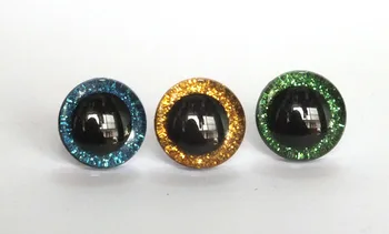 

3 mixed color 16mm/18mm/20mm/25mm round plastic clear toy eyes + glitter Nonwovens + hard washer-30pcs/lot