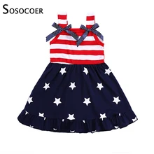 SOSOCOER/платье для девочек Детские платья для девочек, жилет без рукавов с американским флагом платье для маленьких девочек летняя детская одежда в полоску