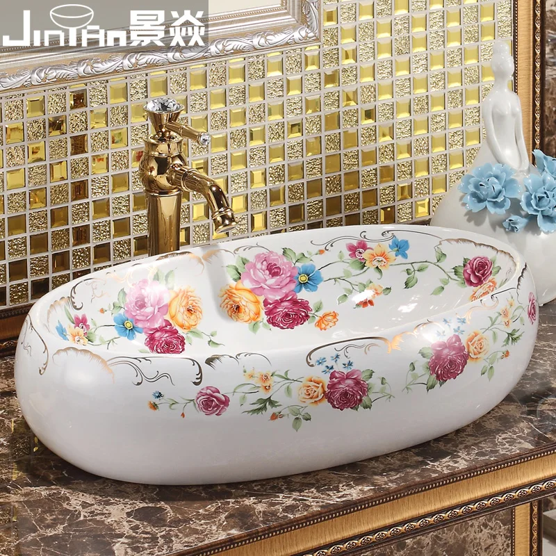 Керамический санитарный стол Jingdezhen умывальник раковина розового цвета