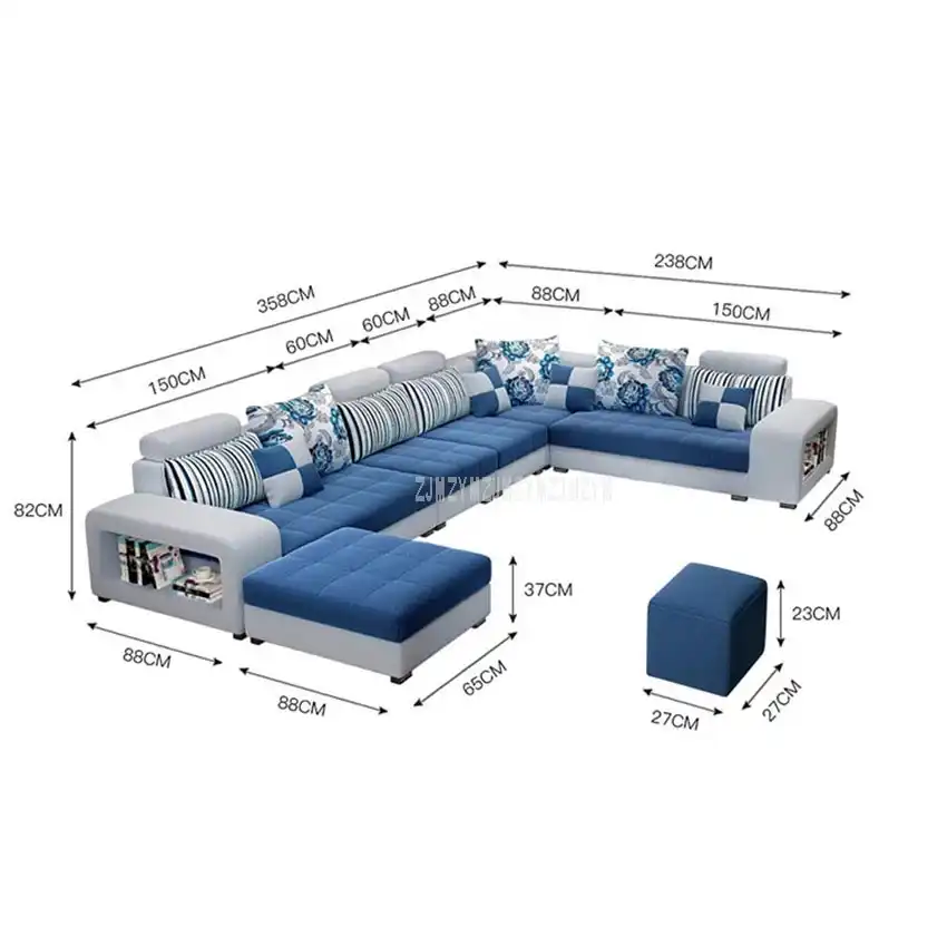 High Quality Living Room Sofa Set Home Furniture Modern Design Cotton Frame Soft Sponge U Shape