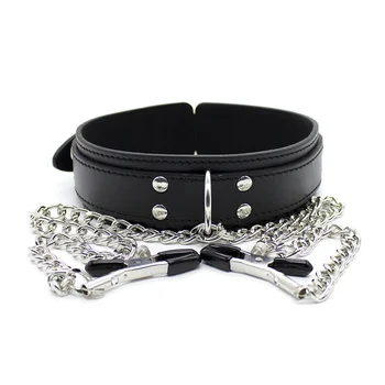 Sex Toys Fantasy Nipple Clamps Breast Clamps Neck Collar Bondage Slave Bound Necklace Fetish Role Play Erotic Toys adult game locking stainless steel slave collar bondage neck ring restraint fetish toys metal sex collar sex toys for women men