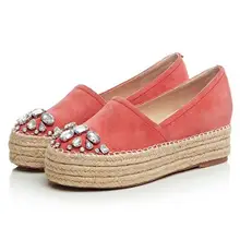 Однотонные модные мокасины из натуральной кожи на плоской подошве; женская обувь; Лоферы без застежки; эспадрильи со стразами на платформе; женская обувь на толстой подошве