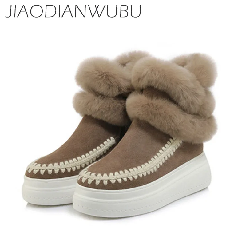 Femmes Fourrure Hiver En Court Épaississement Chaudes Lapin marron Nouvelle Boucle Jiaodianwubu Noir Neige Et De Tube Rond Bout Wrap 2018 Cuir Bottes q5nwtSOvS0