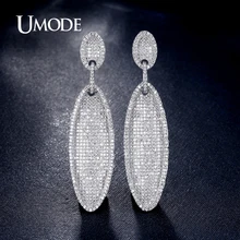 UMODE 2016 New Luxury Fashion Jewelry Long Drop Earrings Rhodium plated Oval Design CZ Paved Earring For Women AUE0199