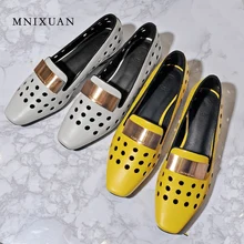 MNIXUAN/Женская обувь на плоской подошве, лоферы, новинка года, повседневные открытые оксфорды из натуральной кожи с квадратным носком, однотонные женские туфли на плоской подошве, большие размеры 34-42