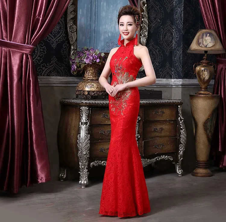 Шанхайская история, платья подружки невесты, винтажное красное платье русалки qipao, свадебное платье с бретельками, китайское платье Чонсам для женщин