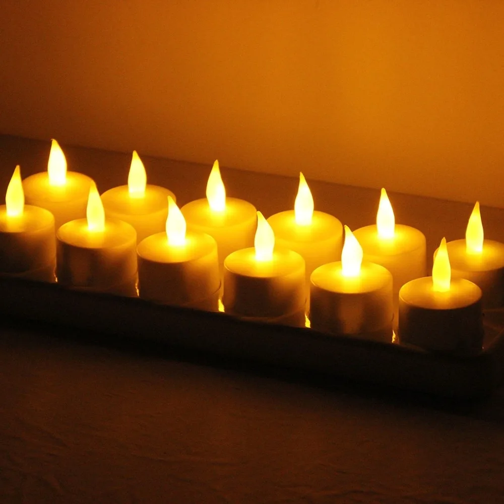 

12 PCS Rechargeable Flameless LED Tealight Flicker Candle Light Home Decoration Light with Charging Board
