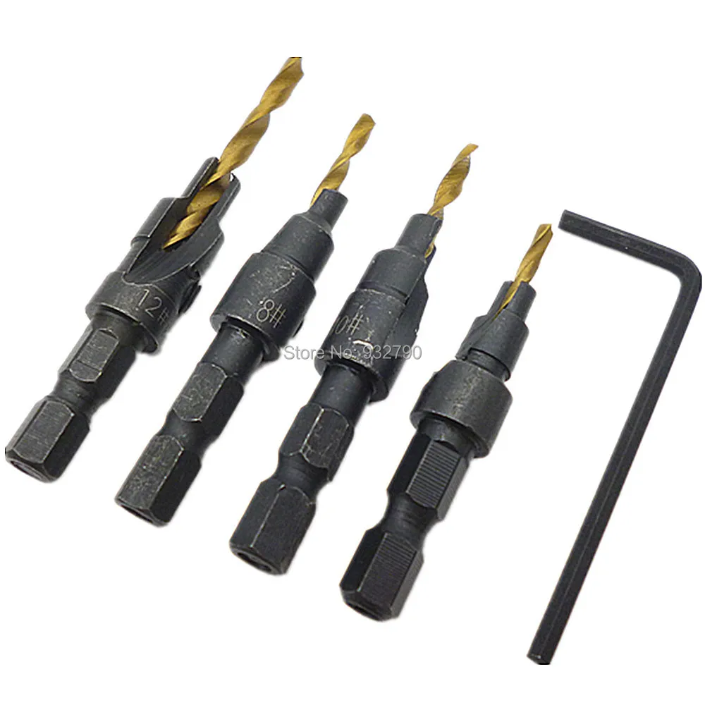 4pcs Tapered Wood Drill Countersink Hex Shank Drill