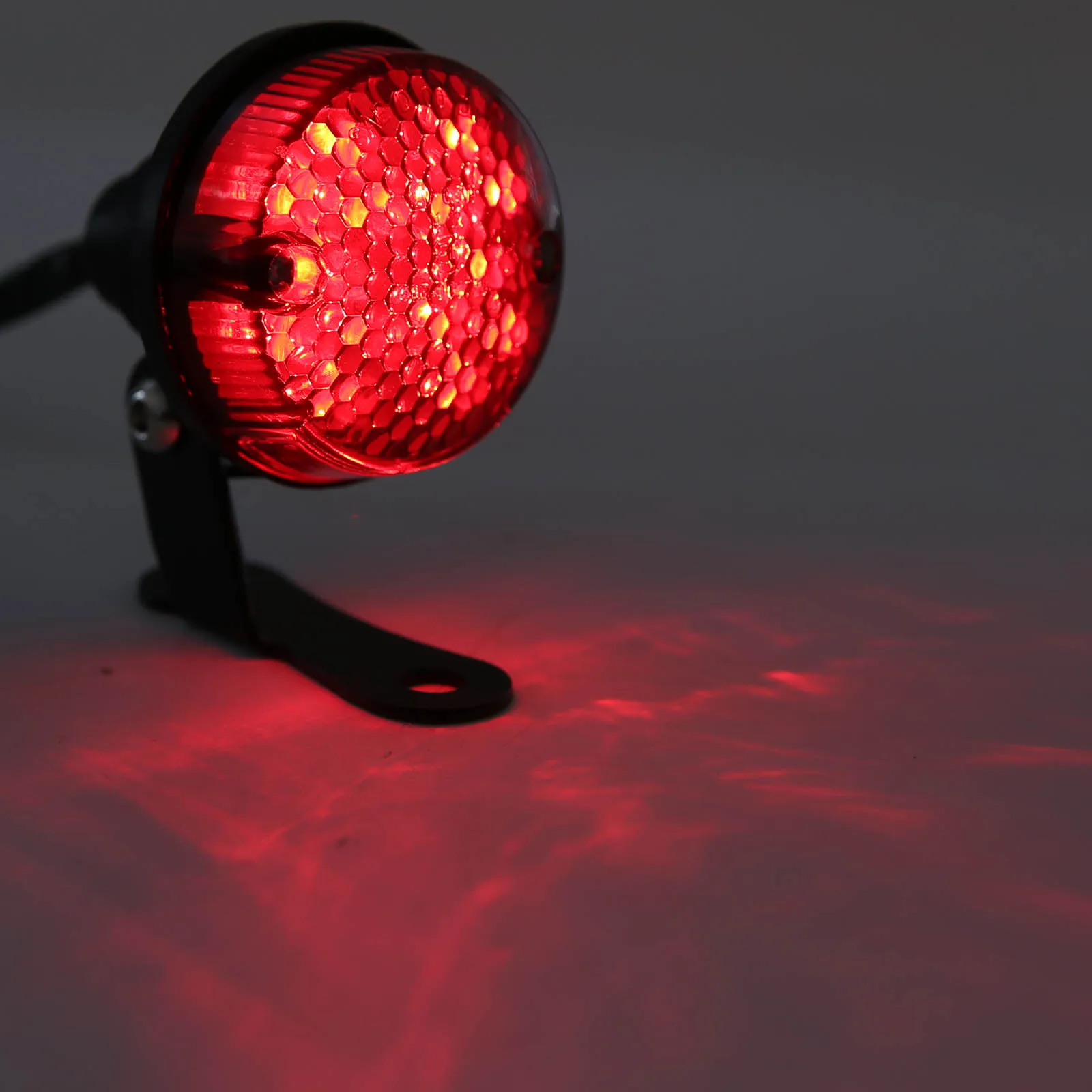 Red LED Motorcycle Universal Round Rear Tail Brake Light License Plate Lamp Black for Motorbike Chopper Dirt Bikes DC 12V