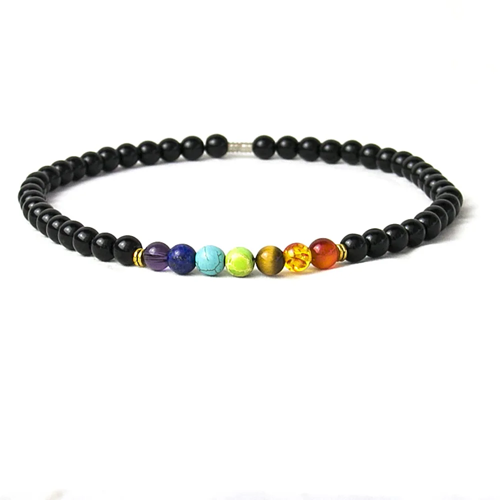 Black Onyx 8MMM Beads Necklace Women 7 Chakra Multicolor For Wisdom Natural Stone Yoga Meditation Necklace Christmas Gifts
