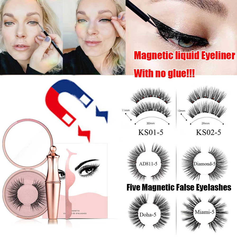 

1Set Magnetic liquid Eyeliner with Five Magnetic False Eyelashes Waterproof Smudge proof Handmade Easy to Wear Magnetic Lashes