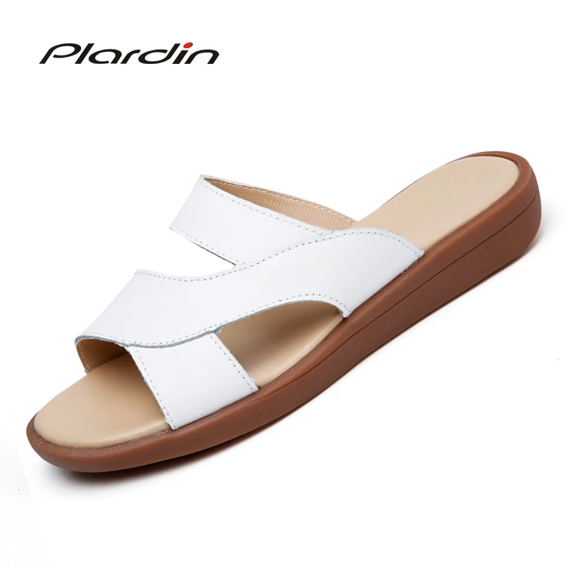 

Plardin Bohemia Summer Casual Women Flat Sandals Indoor and Outdoor Beach Shoes Flip Flops Genuine Leather Shoes Woman Ladies