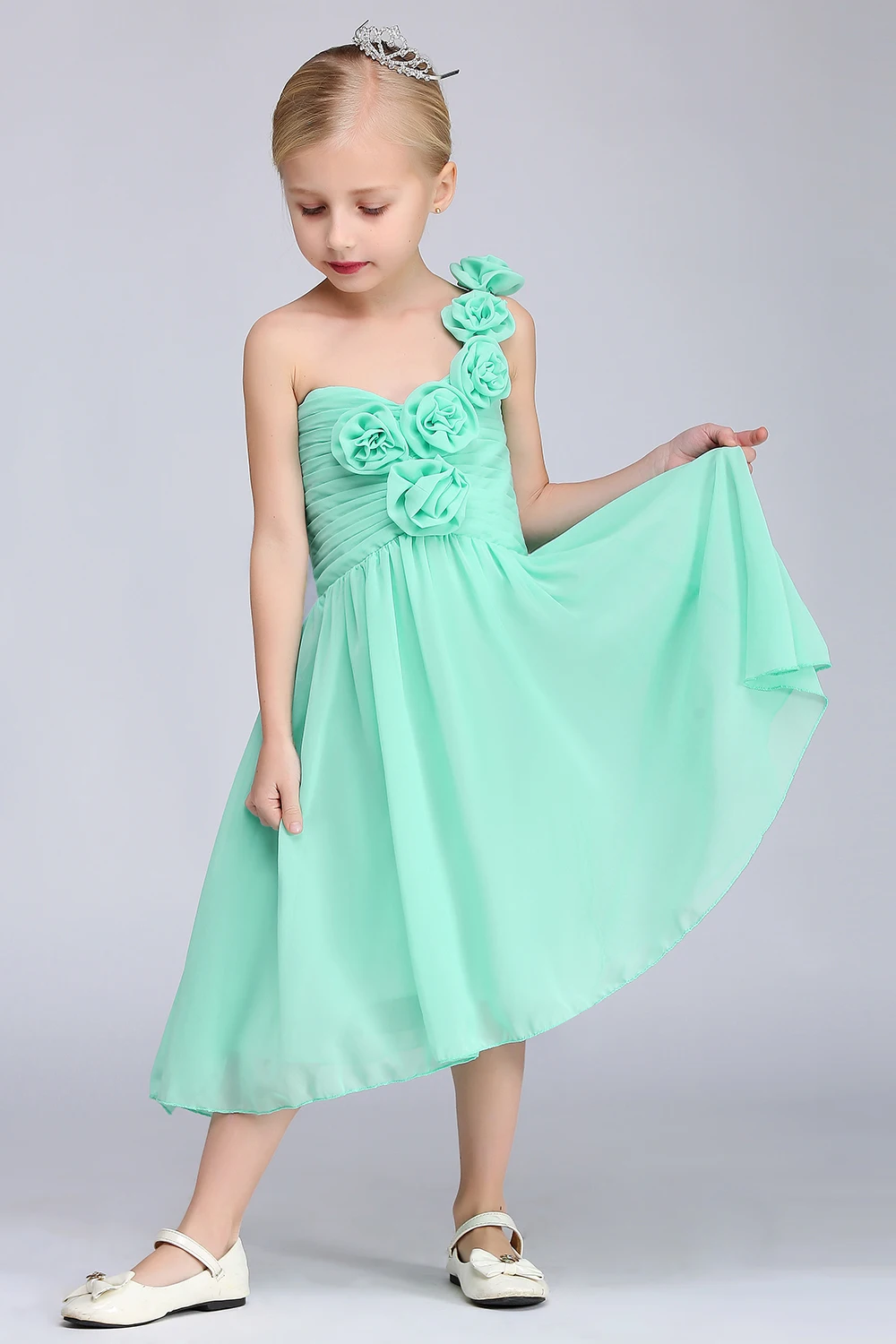 Женское шифоновое платье с одним плечом длиной до середины икры|communion dresses|flower girl
