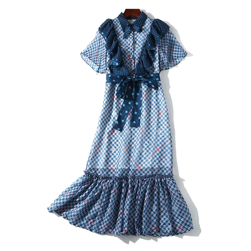 Женское Повседневное платье в горошек Trytree летнее рубашка с оборками и отложным
