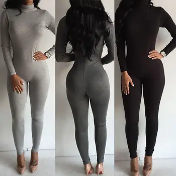 

Women Clothes Zipper Clubwear Bodysuits Playsuit Long Sleeve Bodycon Party Jumpsuit Trousers Bodysuit 6-14