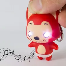 hot sale Little red fox LED sound light key chain creative gift accessories Flashlight pendant wholesale