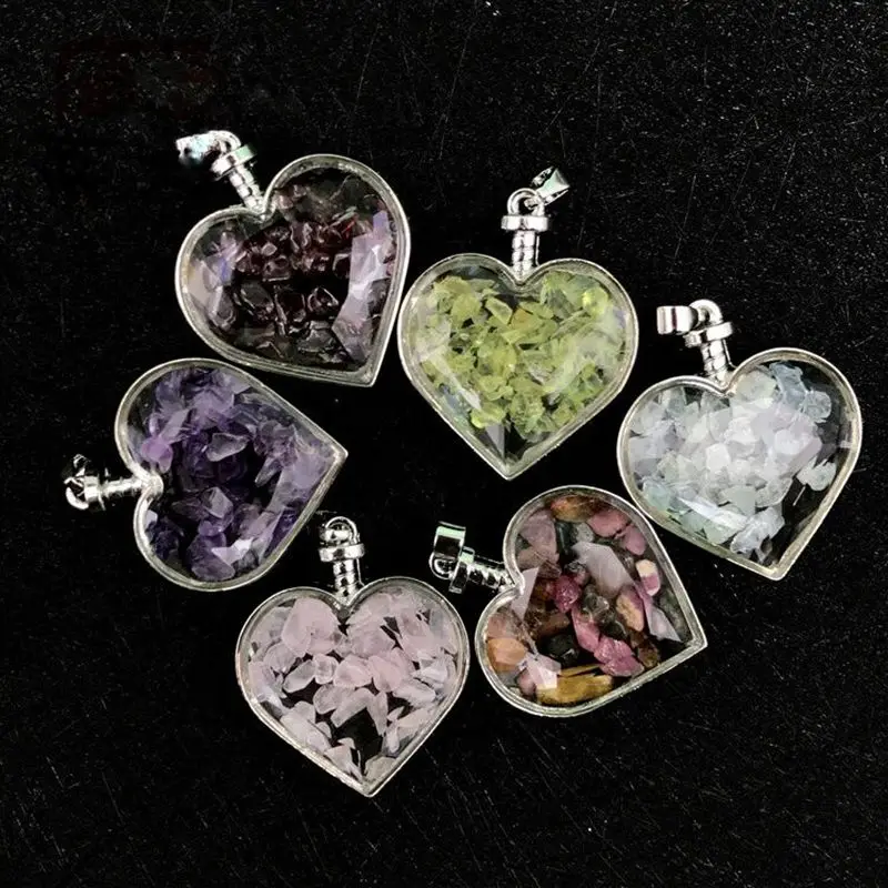 

Natural Crystal Stone Carved Quartz Chips Beads Mini Healing Tumbled Stones Bulk Heart Shaped Pendant Diy Necklace 1pc