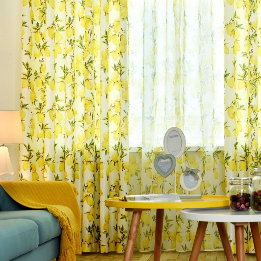 Fruit Lemon Design Curtains For Living Room Simple Pastoral