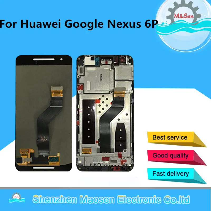 ЖК экран 5 7 &quotM &amp Sen для Huawei Google Nexus 6P + дигитайзер сенсорной панели с рамкой