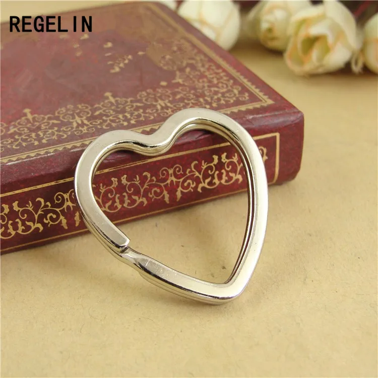 

REGELIN 10pcs/lot Antique Bronze/Rhodium Heart Shape Keychain Circle Keyring Findings Fit DIY Keychain Rings Circles Accessories