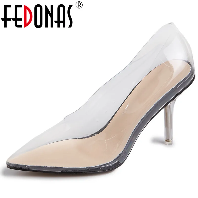 

FEDONAS Classic Office Lady Pointed Toe Thin Heels Women Pumps Fashion Pu Leather Concise Summer Sandals Party Office Shoes