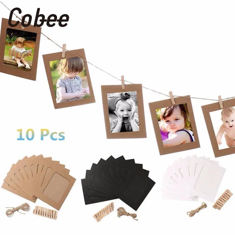 

10 Set Vintage Paper Photo Frame DIY Wall Picture Hanging Album Rope Clip Home Creative Gift High Quality clips