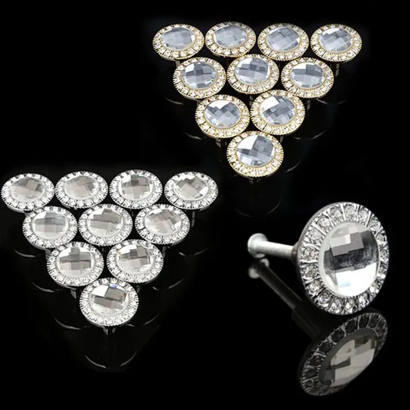 

10PCS Round Pull Handle Glittering Rhinestone Knob for Cupboard Drawer
