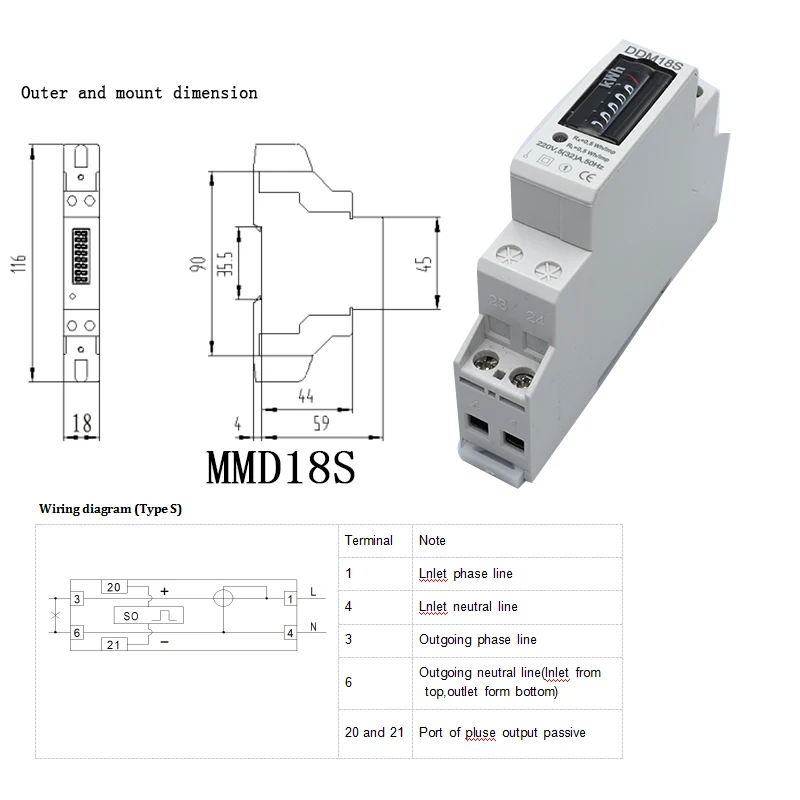 MMD18 однофазный измеритель мощности многофункциональный дисплей AC Измеритель мощности 5-32A AC 220 V/230 V 50 HZ/60 HZ светодиодная подсветка ваттметр
