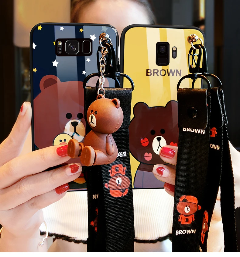 Blue light case for Samsung S9 S7cute bear back cover for Galaxy S8 plus couple gifts for S9 S6 edge + Note 8 soft screen film