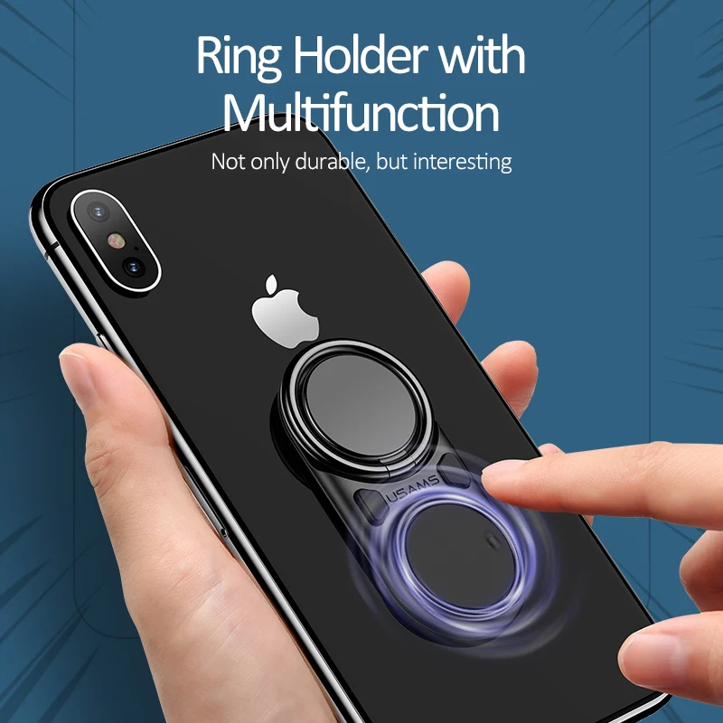 USAMS Decompression Finger Ring Holder Multifunction Fun holder Metal 360 Rotating Mobile Phone Holder for iPhone XR Samsung