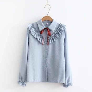 

Sweet Women's Blouse Peter Pan Collar Womens Shirts With Collars Summer Shirts And Blouses Korean Style Women Blusas Mujer